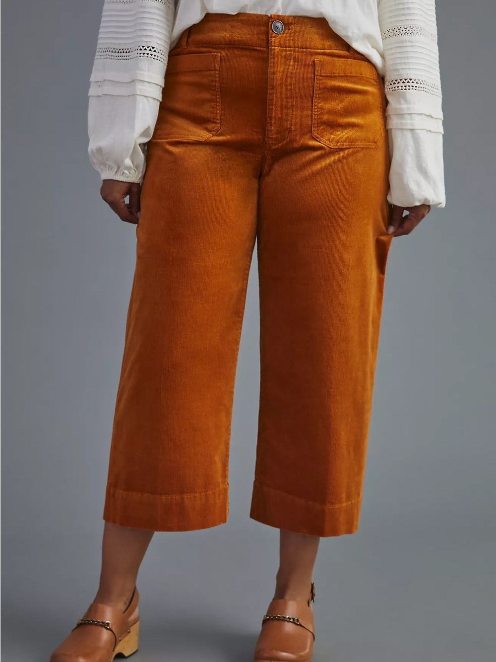 Maeve Anthropologie Colette Corduroy Cropped Wide Leg Pants Size 32 Cedar